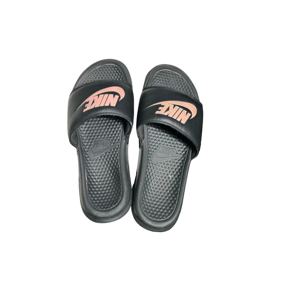 Nike Benassi JDI Black Rose Gold Metallic Slides Sandals 343881-007 Womens 11